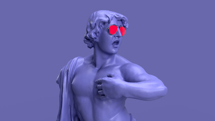 3d render, Very Peri color violet the statue screams on the chest