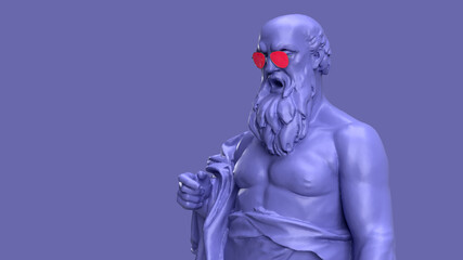 3d render, Very Peri color violet a statue with rose-colored glasses