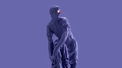 Cercles muraux Pantone 2022 very peri 3d render, Very Peri color violet statue of a man tying shoelaces