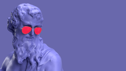 3d render, Very Peri color violet bearded head statue