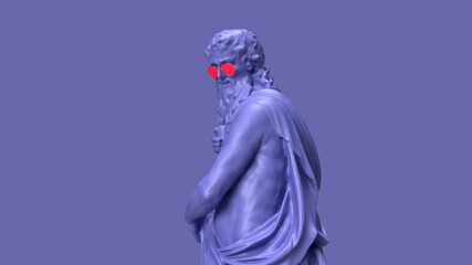 3d render, Very Peri color violet male statue standing sideways