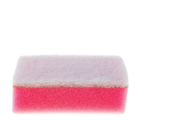 Close up view of red kitchen cleaning sponge isolated on white background.