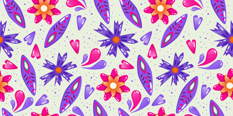 Muertos pattern with flower daisy. Mexico day dead holiday. Floral skull face. Floral seamless background. Halloween seamless pattern. Bright background