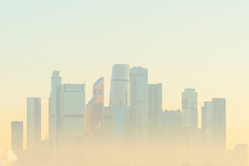 City skyline in the morning mist