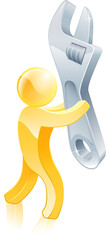 An illustration of a metal gold person holding a spanner