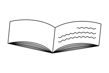 Write in a personal diary. View from above. Sketch. Vector illustration. An open notebook for notes with zigzag inscriptions on the sheets. Coloring book  Doodle style. Outline  on isolated background