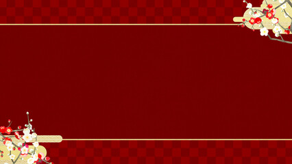 Oriental background material combining red and white plum and traditional patterns_red and red