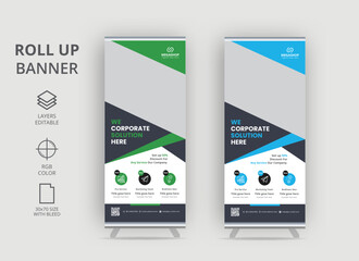 Naklejka premium Roll up banner design template, vertical, pull-up design, modern x-banner,x-stand, exhibition display, Retractable banner stand