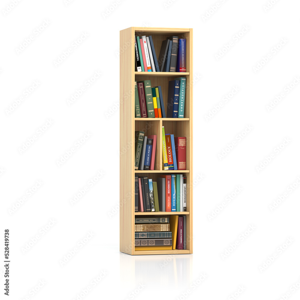 Poster Letter I in form of bookshelf with book and texbooks. Educational and learning conceptual font and alphabet.