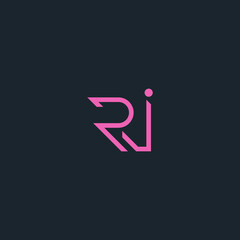 Initial R and I Logo Design with Abstract and Minimalist Style. RI Logo with Line Concept