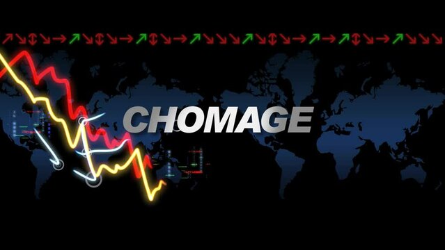 Baisse du taux de chômage économie emploi job travail animation courbe écran vidéo chomage