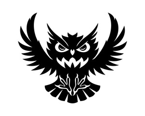 Owl icon with wings on white background.	