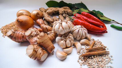Collection of different vegetables isolated on white background. Various ingredients.