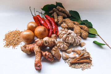 Collection of different vegetables isolated on white background. Various ingredients.