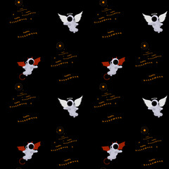 Halloween in space seamless pattern, vector, flat style.