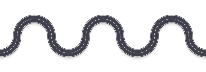 Road template. High view. Curve asphalt highway. Winding path or route. Vector illustration. 