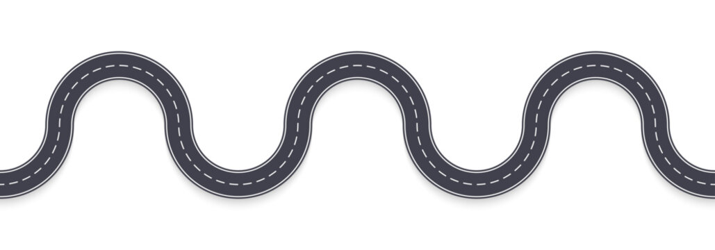 Road template. High view. Curve asphalt highway. Winding path or route. Vector illustration. 
