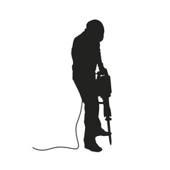 Worker Using Jackhammer Silhouette