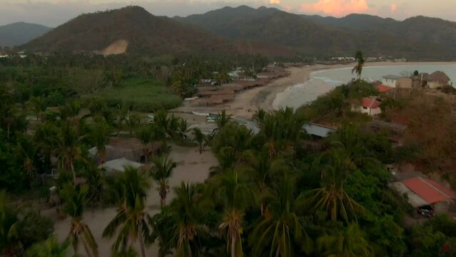 Aerial Of Maruata Beach On The Pacific Coast Of Michoacan, Mexico - drone shot