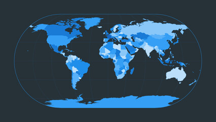 World Map. Eckert III projection. Futuristic world illustration for your infographic. Nice blue colors palette. Attractive vector illustration.