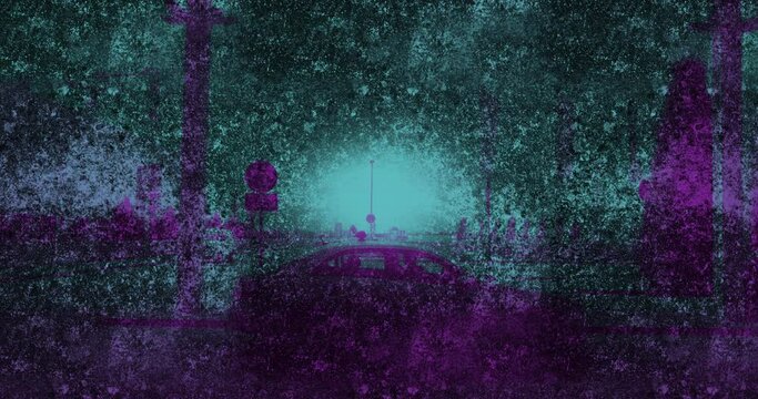 View through dirty glass of polutted city in metaverse conceptual reality imagination virtual and real world - cybersapce hypothesized iteration of the internet, supporting persistent online 3-D virtu
