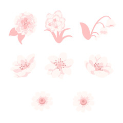 ピンク調のイラスト 花 5種類