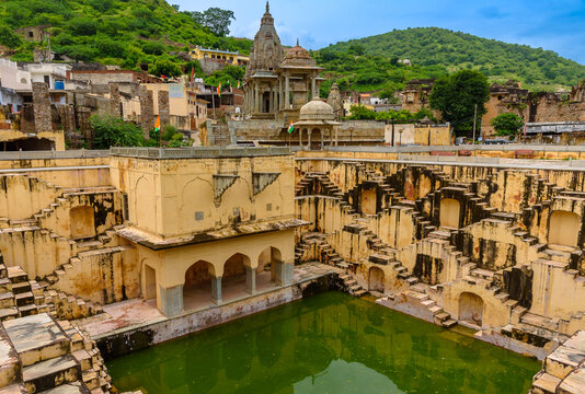 View of Panna Meena ka Kund , a Historic stepwell  rainwater catchment known for its picturesque symmetrical stairways.