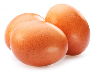 Brown chicken eggs isolated on white background.