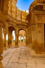 Fototapeta Ruined Cenotaphs of Bada Bagh, also called Barabagh or Grand Garden at Jaisalmer in the Indian state of Rajasthan.  obraz