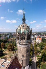 Nahaufnahme, historischen Schlossturm der Schlosskirche, Lutherstadt Wittenberg, Sachsen-Anhalt, Deutschland