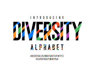 Vector of modern colorful alphabet design with uppercase, numbers and symbols