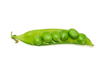 Sweet fresh green peas isolated on white background