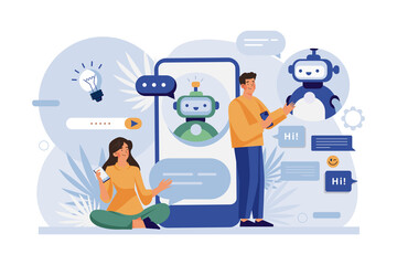 People talk with chatbot robots in smartphone app