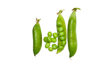 Sweet fresh green peas isolated on white background