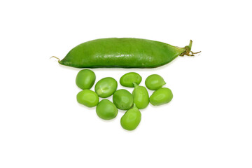 Sweet fresh green peas isolated on white background