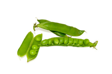 Sweet fresh green peas isolated on white background