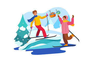 Happy children skiing Illustration concept on white background