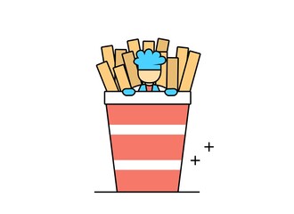 Illustration of flat design outline chef working with pizza and burgers