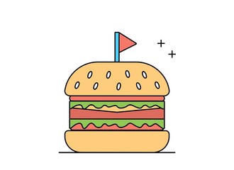 Illustration of flat design outline chef working with pizza and burgers