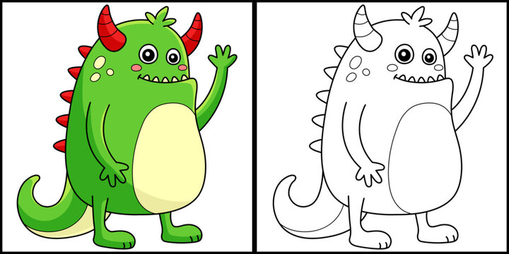 Scary Monster Coloring Page Colored Illustration