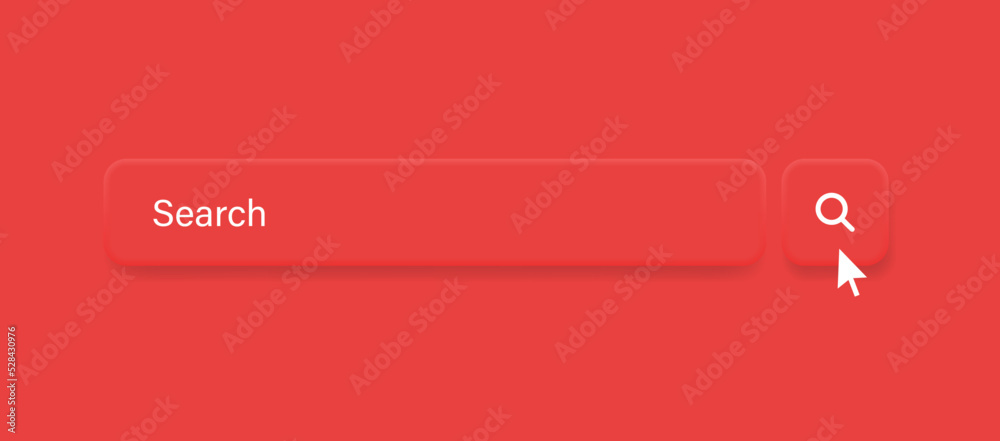 Poster 3d search bar frame template in red with magnifier icon, search boxes template for web page internet
