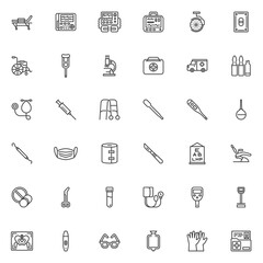 Medical equipment line icons set