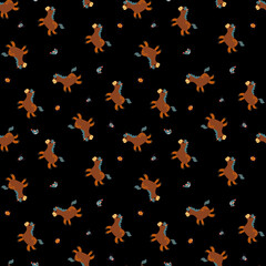 Seamless pattern with cute horses. Farm in hand-drawn style. Design for fabric, textile, wallpaper, packaging.