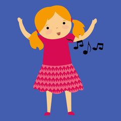 girl on a blue background singing