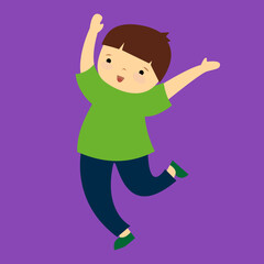 boy in a green t-shirt doing exercises