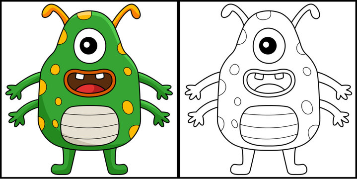 One Eyed Monster Coloring Page Illustration