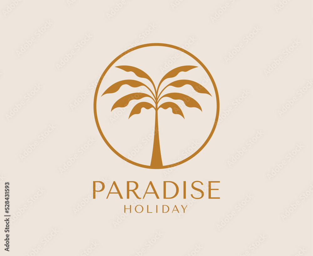 Poster vector logo design template with palm tree - abstract summer and vacation badge and emblem for holid