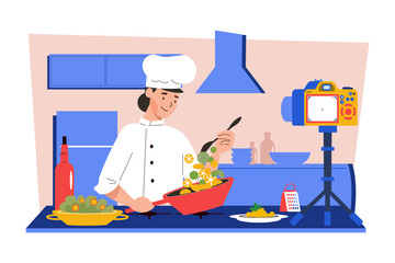 Girl blogger making video content for a food blogger