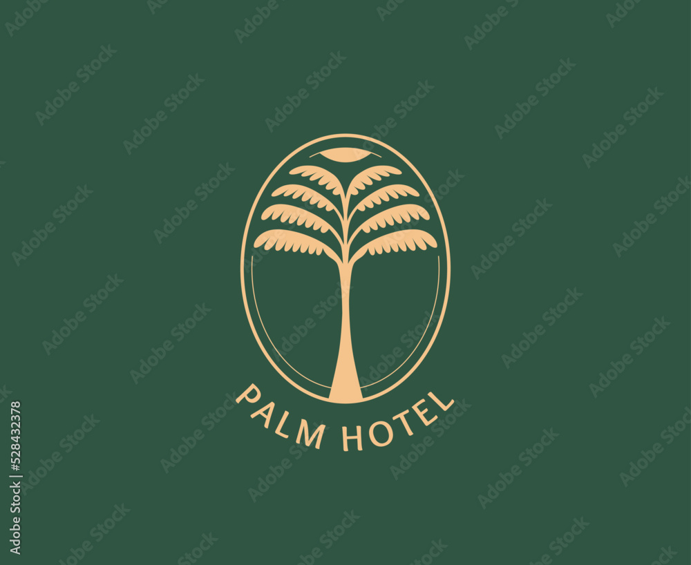 Wall mural vector logo design template with palm tree - abstract summer and vacation badge and emblem for holid