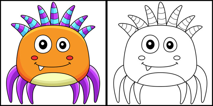 Monster Spider Coloring Page Colored Illustration